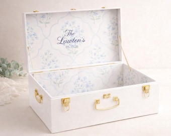 Personalized Keepsake Trunk – Custom Metal Memory Box with Embroidered Fabric Interior