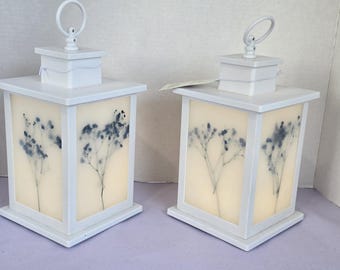 Set of 2 New Cypress brand White Decorative Lanterns with Floral Design