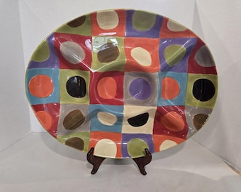 Vtg Pier 1 Urban Dot 18" Divided Oval Relish Tray/Platter Great For Entertaining
