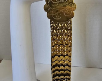 Vtg 1970s MCM Metal Stretch Belt Gold Tone Medallion Disco Boho