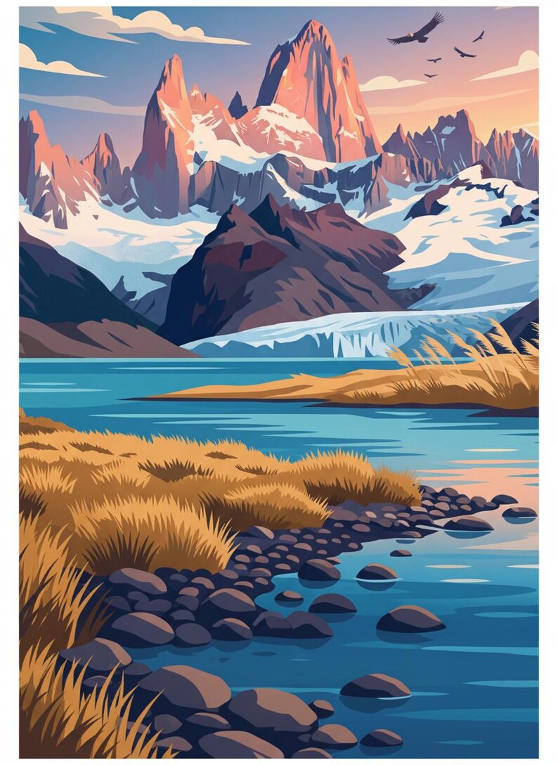 Patagonië reisposter | Argentinië Chili berglandschap printbaar (digitale download) afbeelding 9