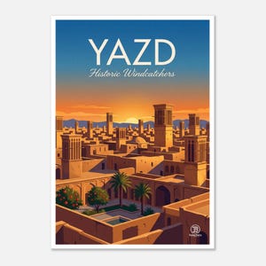 Yazd Windcatchers Travel Poster | Persian Architecture Art (Digital Download) image 1