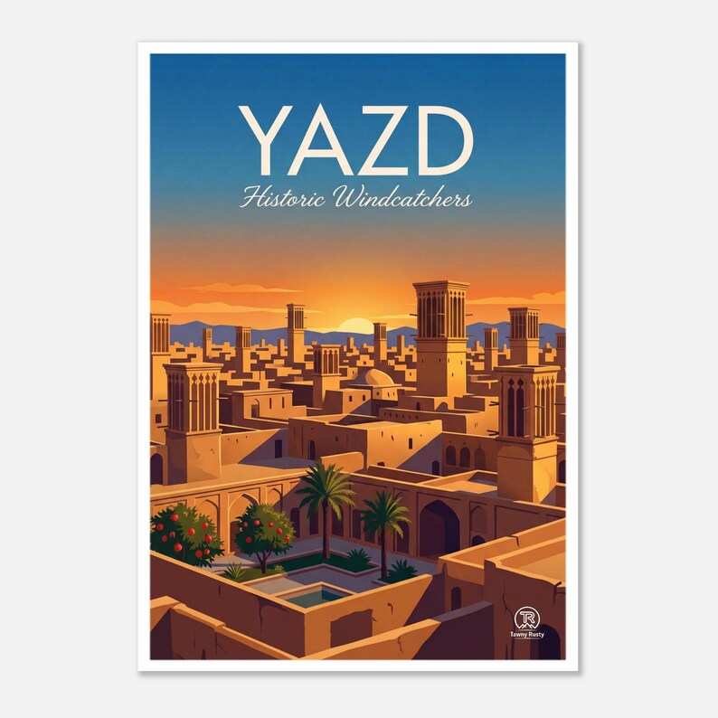 Yazd Windcatchers Travel Poster | Persian Architecture Art (Digital Download) image 1