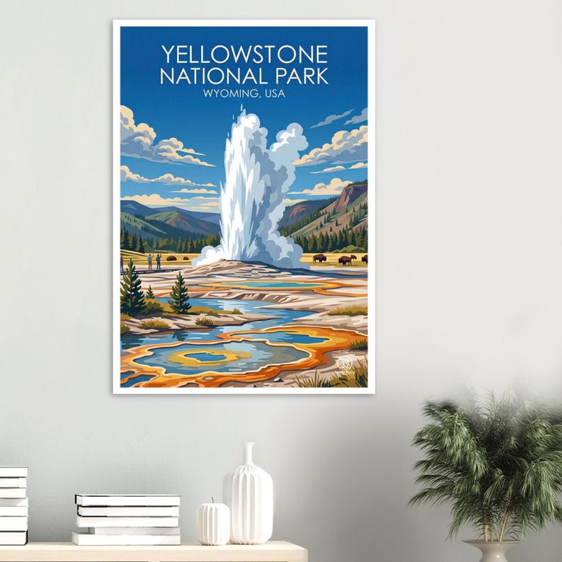 Arte dos gêiseres do Parque Nacional de Yellowstone | Pôster de viagem com paisagens do Wyoming (Download digital) imagem 3