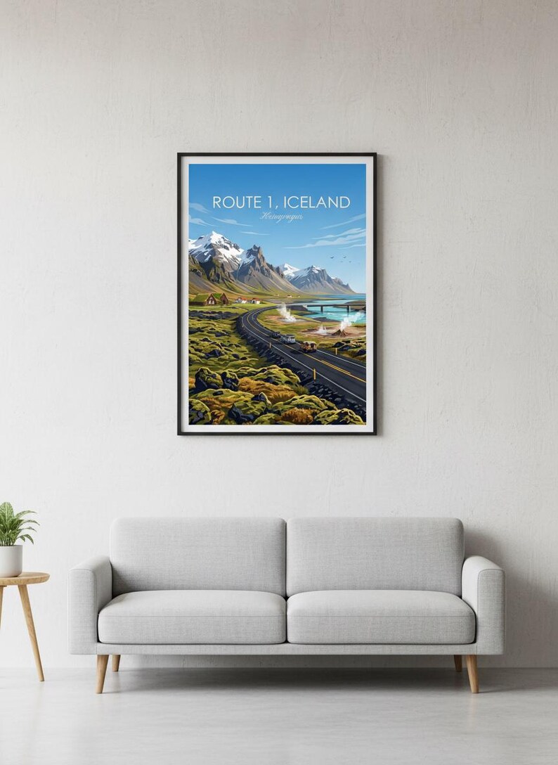 Iceland Route 1 Ring Road Travel Poster | Nordic Landscape Printable (Digital Download) image 2