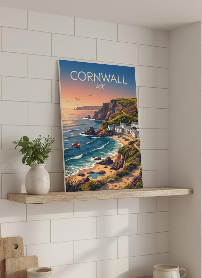 Cornwall UK Coastal Landscape Print | English Seaside Travel Poster (Digital Download) image 6