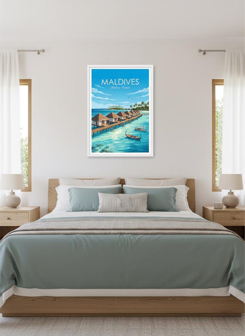 Maldives Travel Poster | Tropical Island Beach Wall Art (Digital Download) image 4