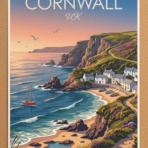 Cornwall UK Coastal Landscape Print | English Seaside Travel Poster (Digital Download) image 5