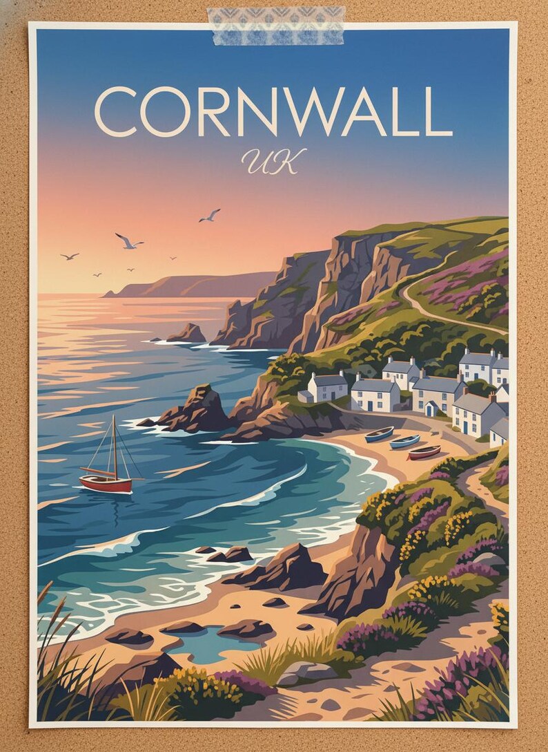 Cornwall UK Coastal Landscape Print | English Seaside Travel Poster (Digital Download) image 5