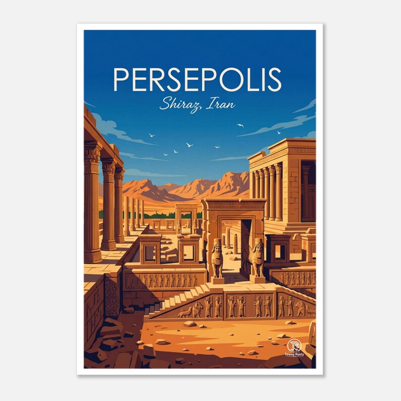Persepolis Travel Poster | Ancient Persian Ruins, Shiraz Iran (Digital Download) image 1