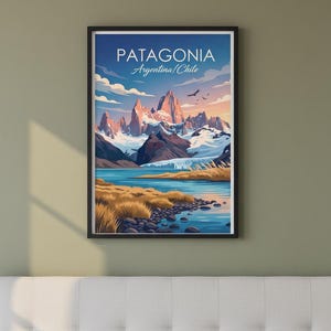 Patagonië reisposter | Argentinië Chili berglandschap printbaar (digitale download) afbeelding 2