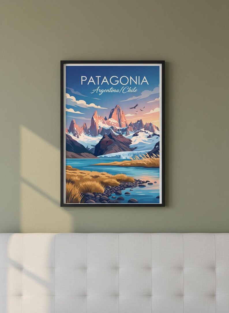 Patagonië reisposter | Argentinië Chili berglandschap printbaar (digitale download) afbeelding 2