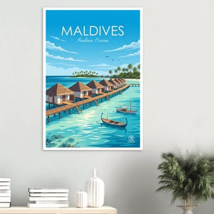 Maldives Travel Poster | Tropical Island Beach Wall Art (Digital Download) image 3
