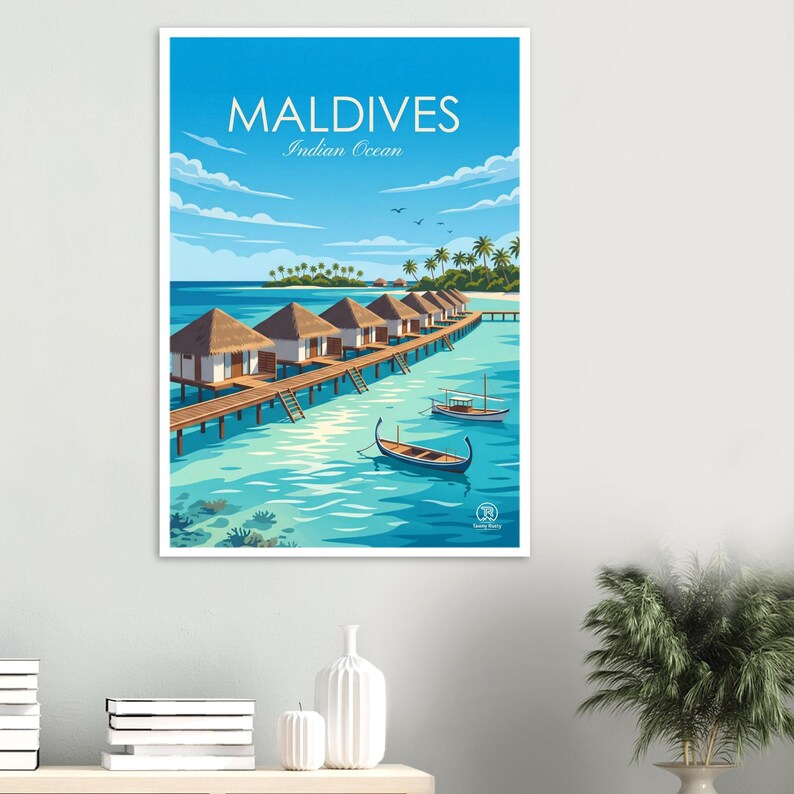 Maldives Travel Poster | Tropical Island Beach Wall Art (Digital Download) image 3