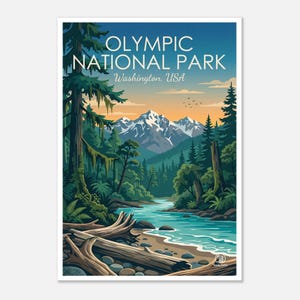 Olympic National Park Digital Art | Washington Travel Poster | Pacific Northwest Printable | USA Nature Wall Decor | Instant Download image 1