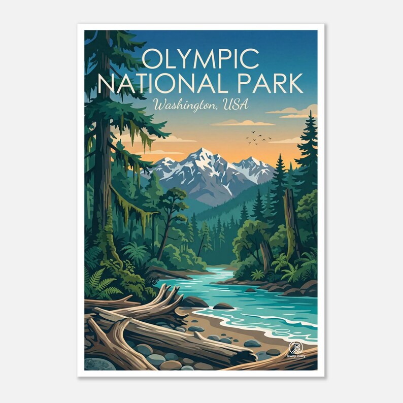 Olympic National Park Digital Art | Washington Travel Poster | Pacific Northwest Printable | USA Nature Wall Decor | Instant Download image 1