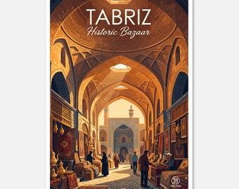 Tabriz Historic Bazaar Travel Poster | Persian Architecture Wall Art (Digital Download)