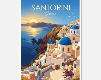 Santorini Digital Art | Greece Travel Poster | Greek Island Printable | Mediterranean Wall Decor | Instant Download