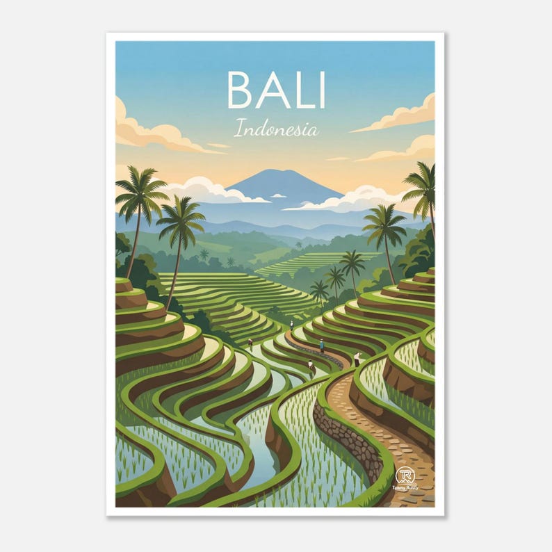 Bali Rice Terraces Print | Tropical Indonesia Travel Poster (Digital Download) image 1