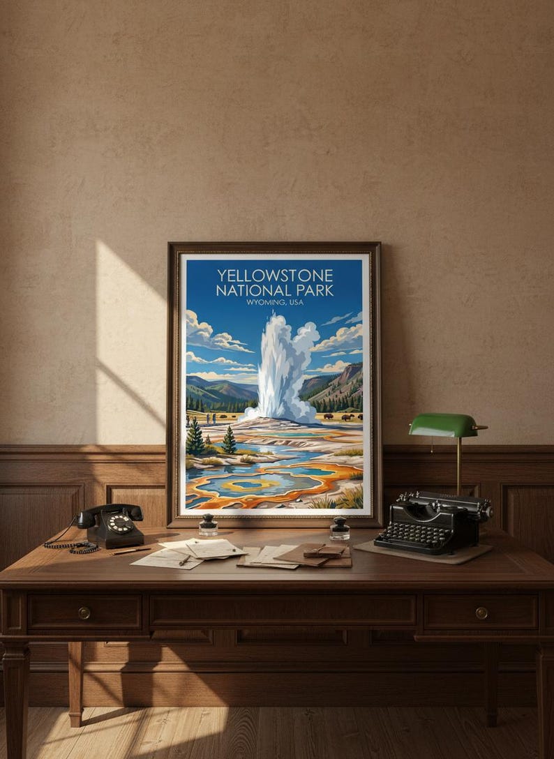 Arte dos gêiseres do Parque Nacional de Yellowstone | Pôster de viagem com paisagens do Wyoming (Download digital) imagem 10