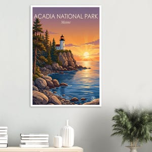Lámina artística del Parque Nacional Acadia, Maine / Decoración de pared con paisaje costero (Descarga digital) imagen 2