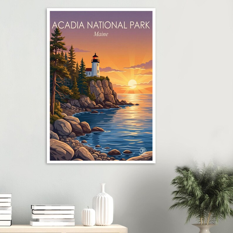 Lámina artística del Parque Nacional Acadia, Maine / Decoración de pared con paisaje costero (Descarga digital) imagen 2