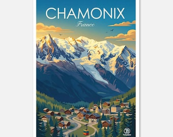 Chamonix France Alps Travel Poster | Mont Blanc Mountain Wall Art (Digital Download)