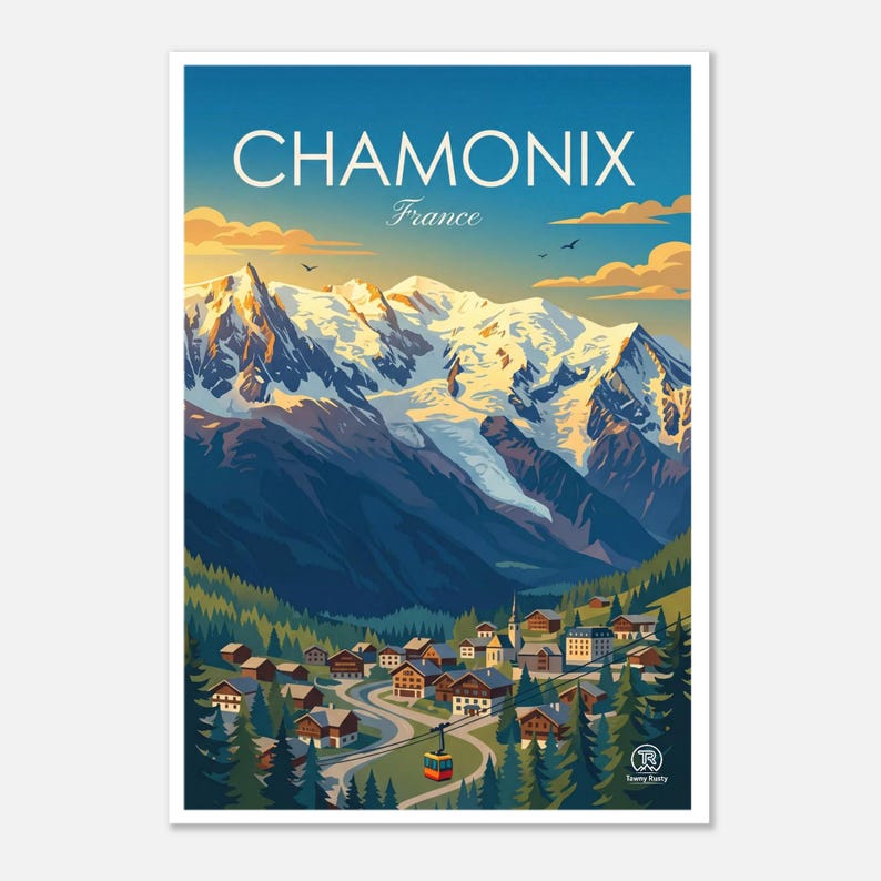 Chamonix France Alps Travel Poster | Mont Blanc Mountain Wall Art (Digital Download) image 1