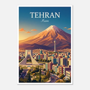 Tehran & Mount Damavand Travel Poster | Persian Mountain Art (Digital Download) image 1