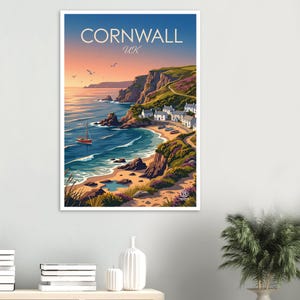 Cornwall UK Coastal Landscape Print | English Seaside Travel Poster (Digital Download) image 2