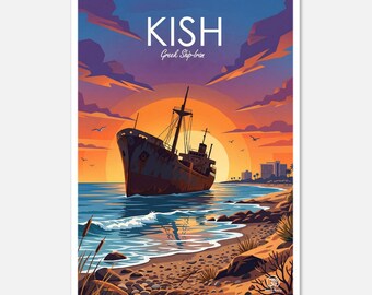 Kish Island Greek Ship Sunset Print | Persian Gulf Coastal Art (Digital Download)