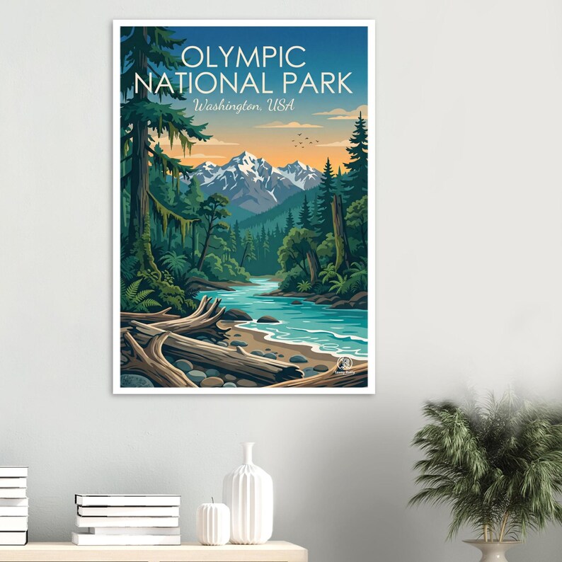 Olympic National Park Digital Art | Washington Travel Poster | Pacific Northwest Printable | USA Nature Wall Decor | Instant Download image 3