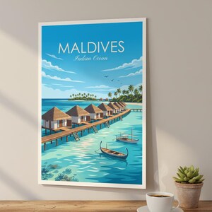 Maldives Travel Poster | Tropical Island Beach Wall Art (Digital Download) image 5
