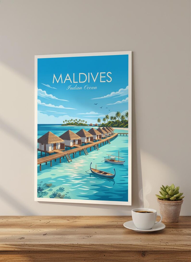 Maldives Travel Poster | Tropical Island Beach Wall Art (Digital Download) image 5