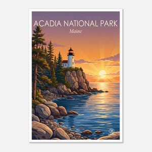 Lámina artística del Parque Nacional Acadia, Maine / Decoración de pared con paisaje costero (Descarga digital) imagen 1
