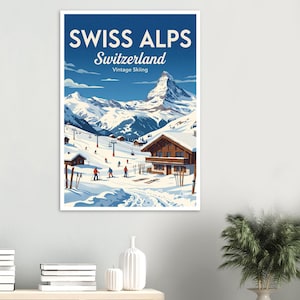 Swiss Alps Vintage Ski Art Print | Retro Switzerland Mountain Wall Decor (Digital Download) image 3