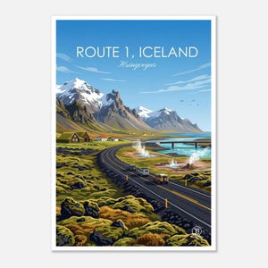 Iceland Route 1 Ring Road Travel Poster | Nordic Landscape Printable (Digital Download)