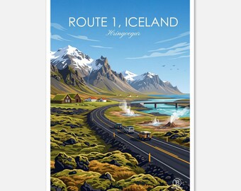 Iceland Route 1 Ring Road Travel Poster | Nordic Landscape Printable (Digital Download)