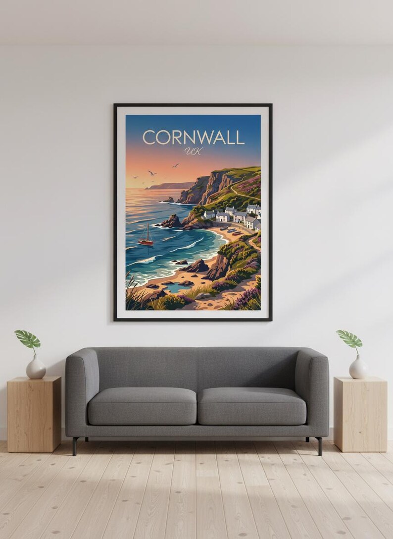 Cornwall UK Coastal Landscape Print | English Seaside Travel Poster (Digital Download) image 11
