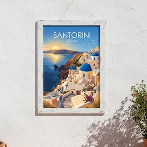 Arte digital de Santorini / Póster de viaje a Grecia / Lámina imprimible de la isla griega / Decoración de pared mediterránea / Descarga instantánea imagen 5