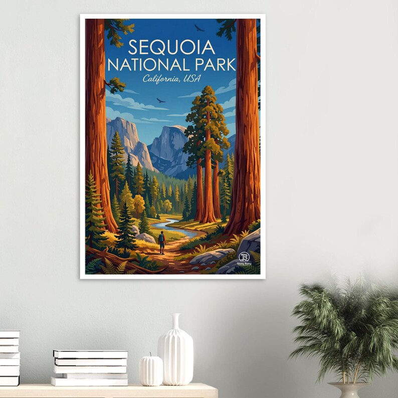 Kunstprint van Sequoia National Park | Reisposter van het Californische reuzenbos (digitale download) afbeelding 2