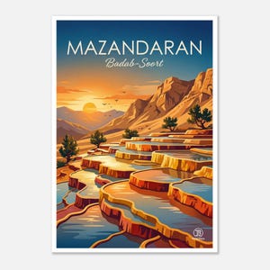 Affiche de voyage Badab-e Surt | Mazandaran Iran Landscape Art (Téléchargement numérique) image 1