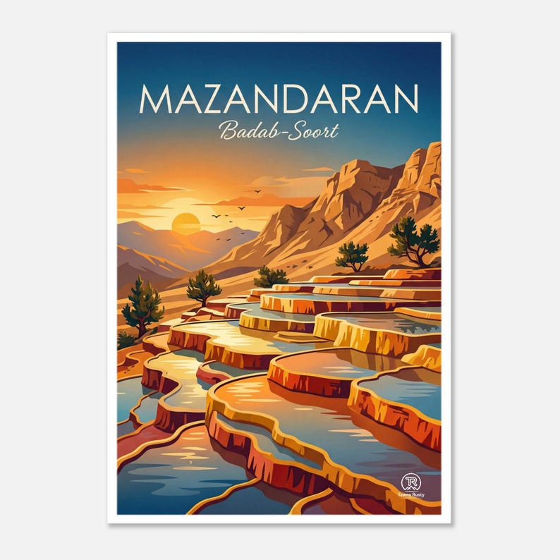 Affiche de voyage Badab-e Surt | Mazandaran Iran Landscape Art (Téléchargement numérique) image 1