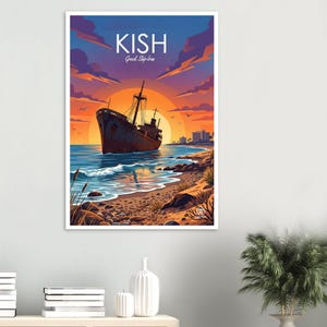 Print van een Grieks schip bij zonsondergang op Kish Island | Kunst van de Perzische Golfkust (digitale download) afbeelding 2