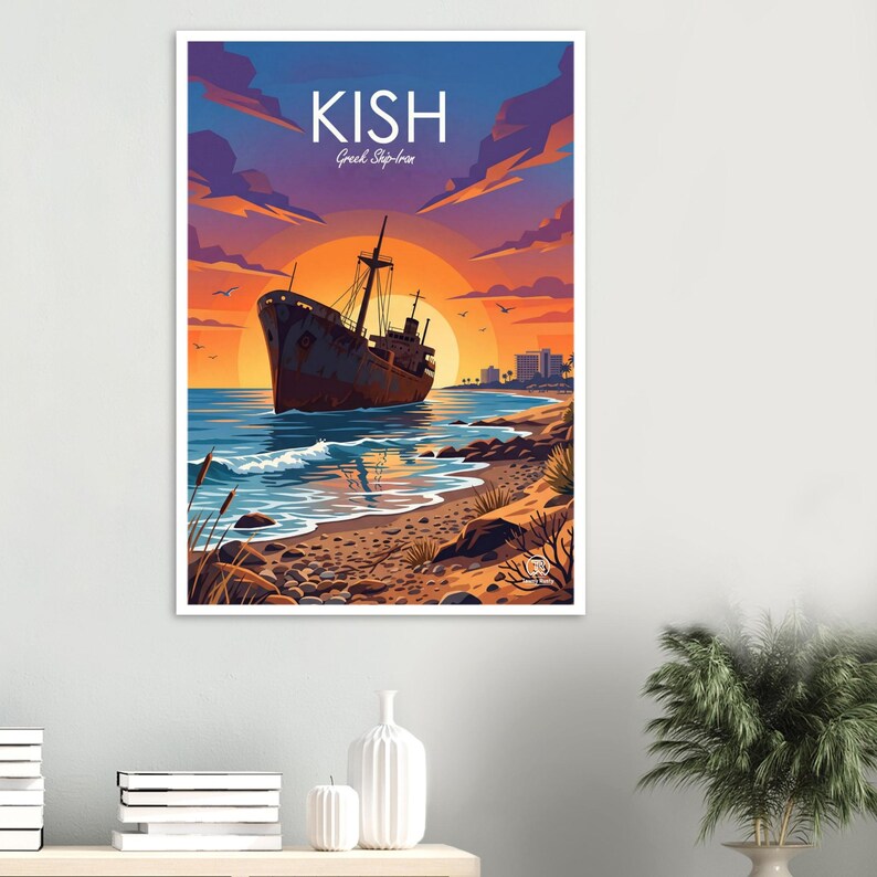 Print van een Grieks schip bij zonsondergang op Kish Island | Kunst van de Perzische Golfkust (digitale download) afbeelding 2