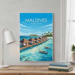 Maldives Travel Poster | Tropical Island Beach Wall Art (Digital Download) image 11