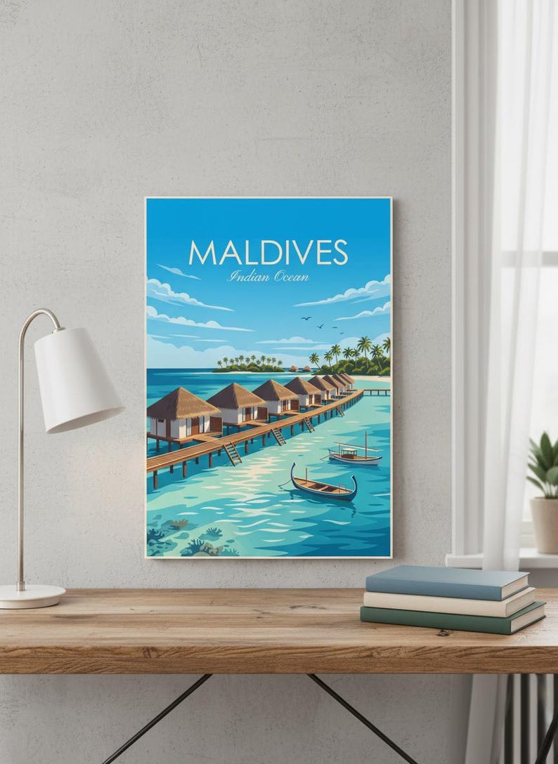 Maldives Travel Poster | Tropical Island Beach Wall Art (Digital Download) image 11
