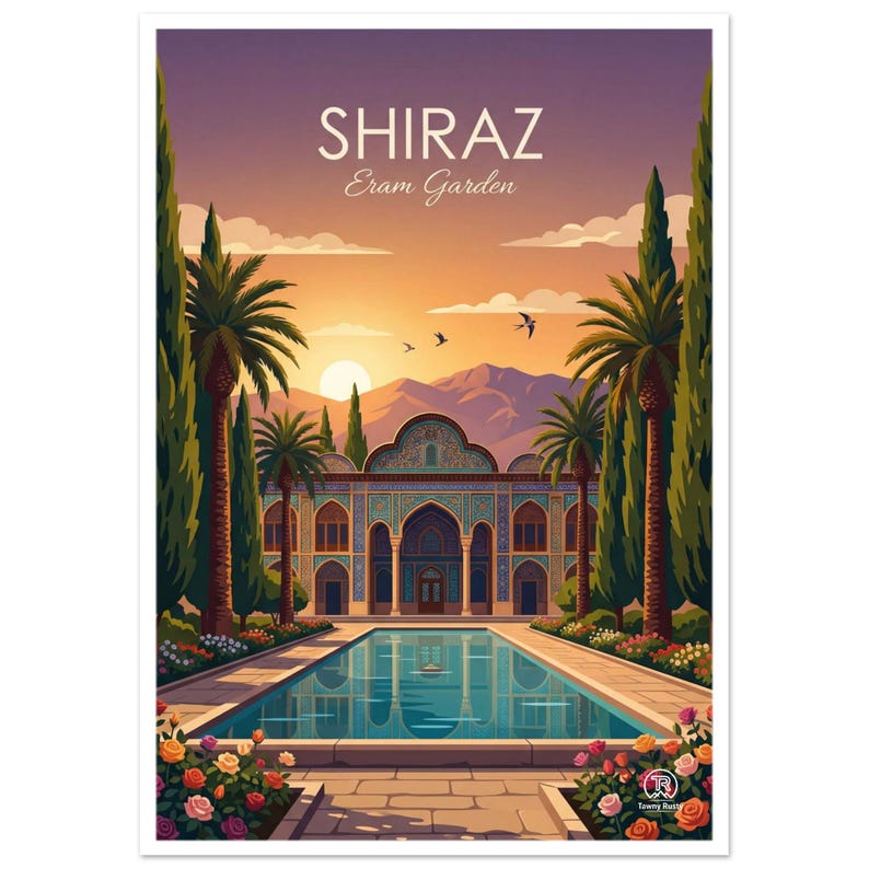 Eram Garden Shiraz Travel Poster | Persian Botanical Art (Digital Download) image 1
