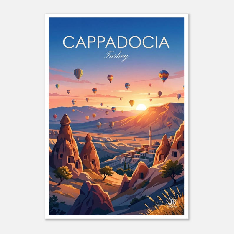 Cappadocia Hot Air Balloon Art Print | Turkey Travel Landscape Wall Decor (Digital Download) image 1