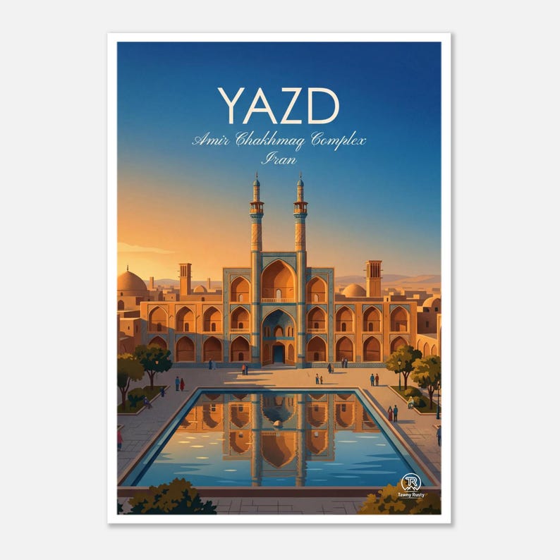 Digitale Kunst am Amir-Chakhmaq-Platz | Yazd-Reiseposter (Digitaler Download) Bild 1